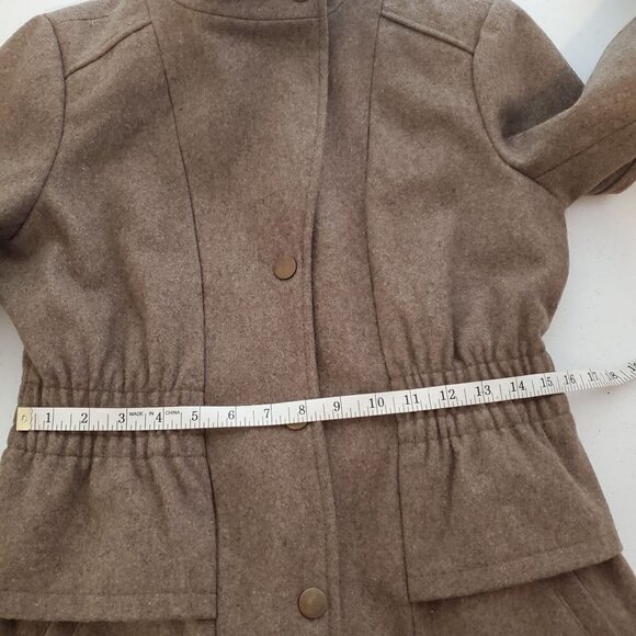 New York & Co. M‎ Wool Short Peacoat Peplum Zipper & Snap Closure Military Brown - Picture 8 of 11